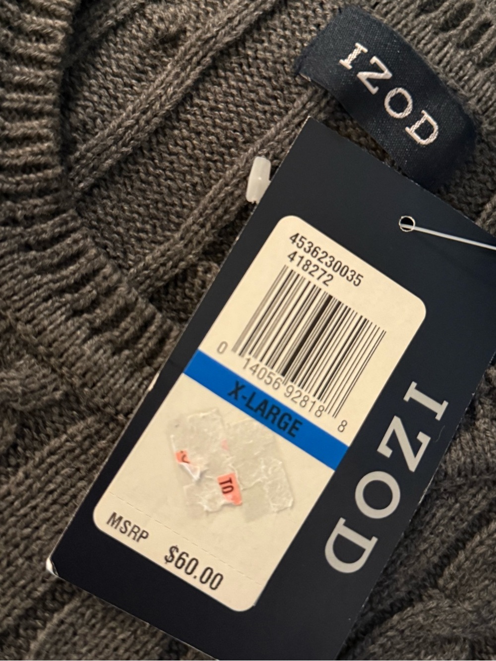 Izod Charcoal Gray Cable Knit Sweater